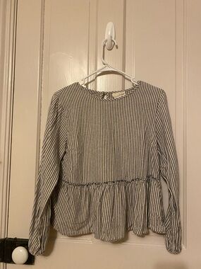 Universal Thread Navy & White Striped Top with Peplum Detail